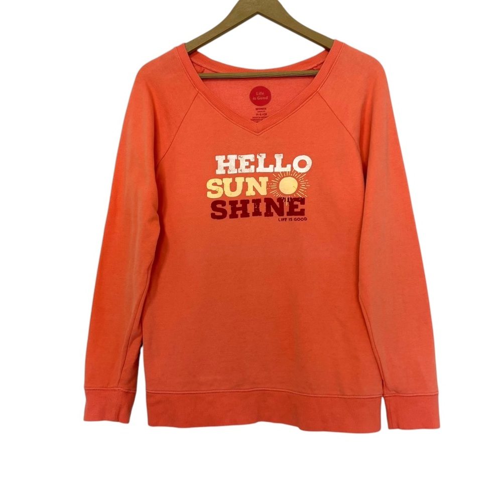 Life Is Good Coral Hello Sunshine Sweatshirt Women’s Small Travel Outdoor Casual